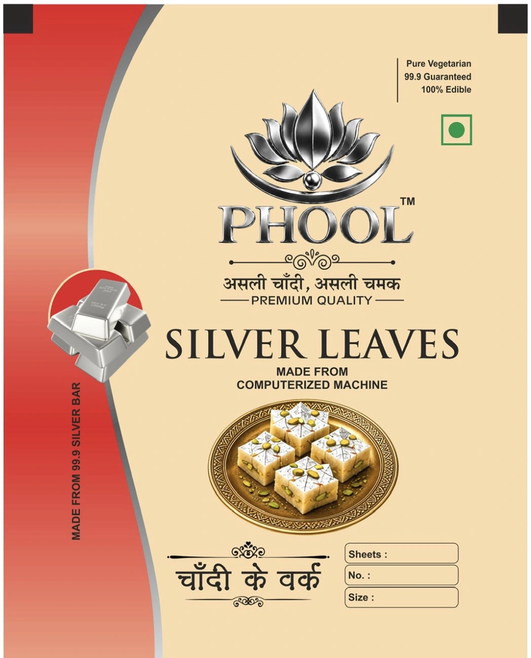 PHOOL Pure Silver Vark Pack [90 Number]